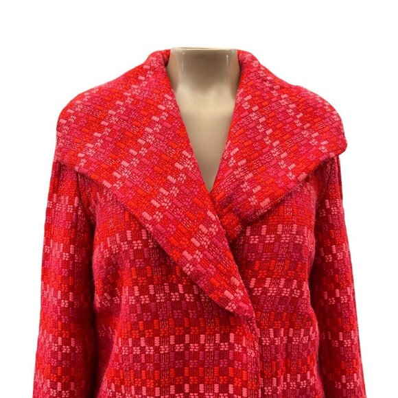 Cabi Sloan Wool Blend Pea Coat Plaid Lined Pocket Snap Front Jacket Women Red XS - Picture 11 of 11